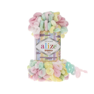 Alize Puffy color плюшева пряжа з петельками для вязання руками- упаковка 5 мотків